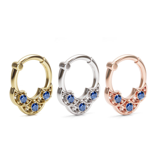 Solid Gold Sapphire Shield Clicker Hoop