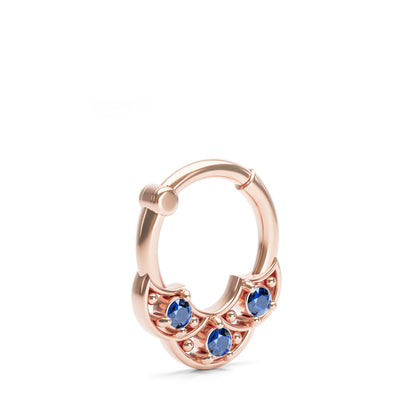 Solid Gold Sapphire Shield Clicker Hoop
