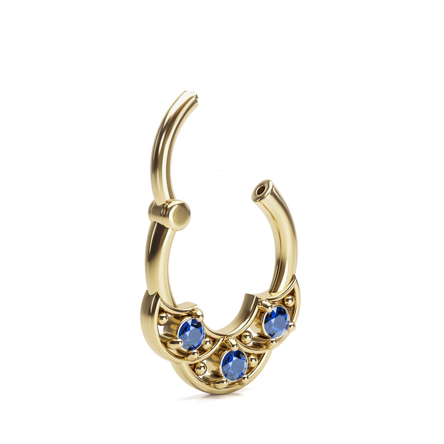 Solid Gold Sapphire Shield Clicker Hoop