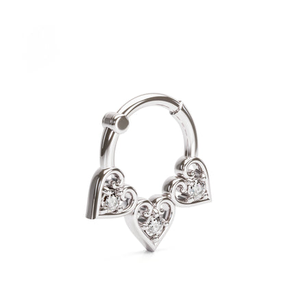 Solid Gold Diamond Heart Clicker Hoop
