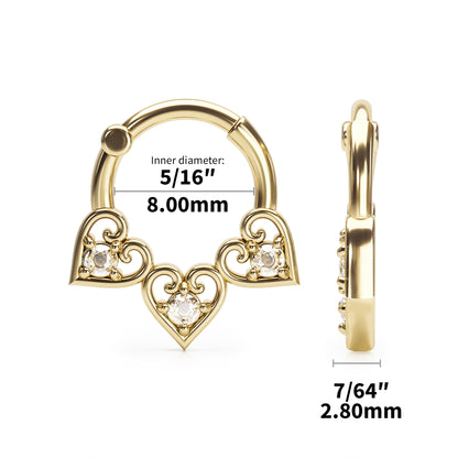 Solid Gold Diamond Heart Clicker Hoop