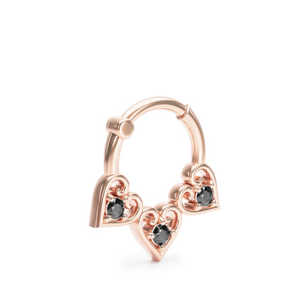 Solid Gold Black Diamond Heart Clicker Hoop