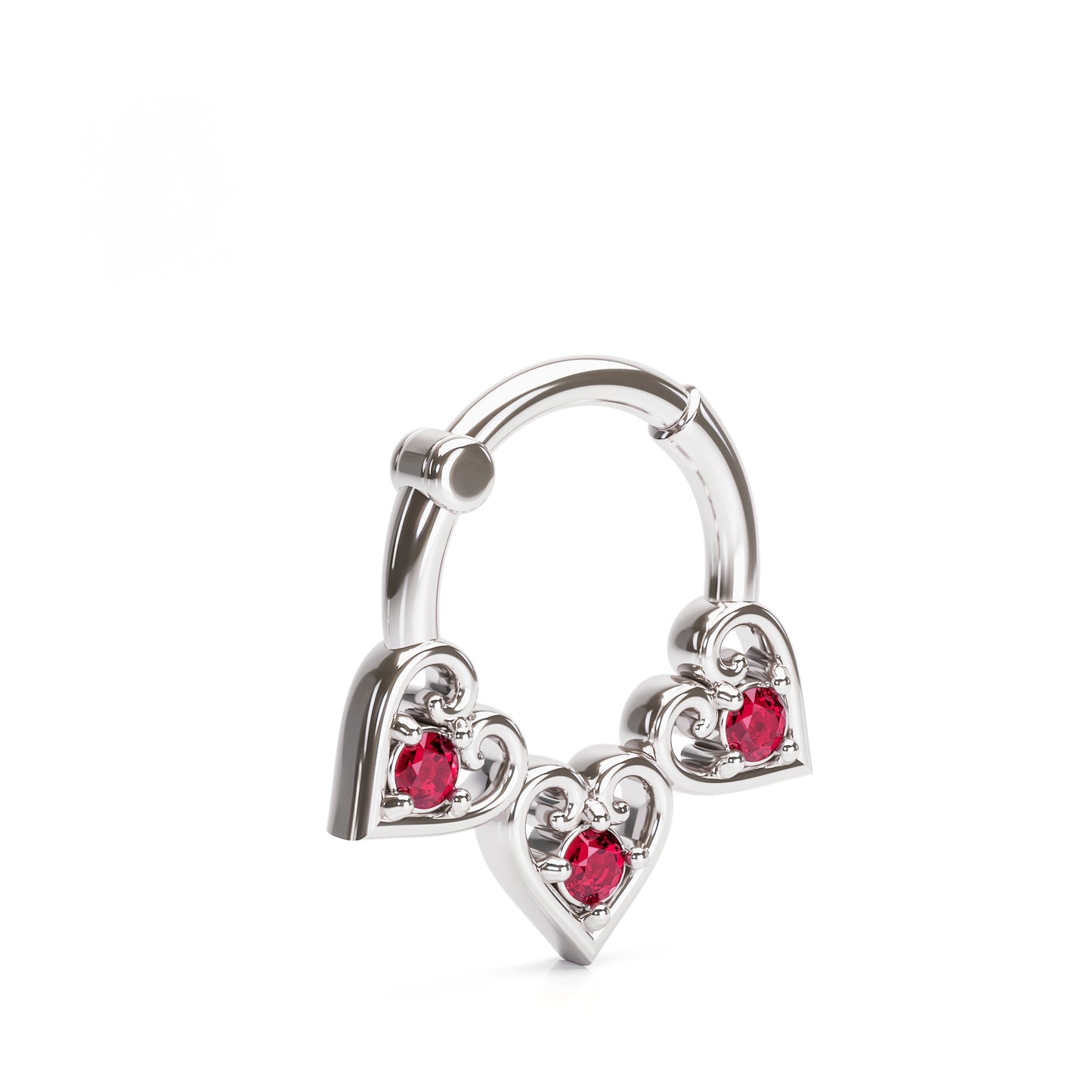 Solid Gold Ruby Heart Clicker Hoop