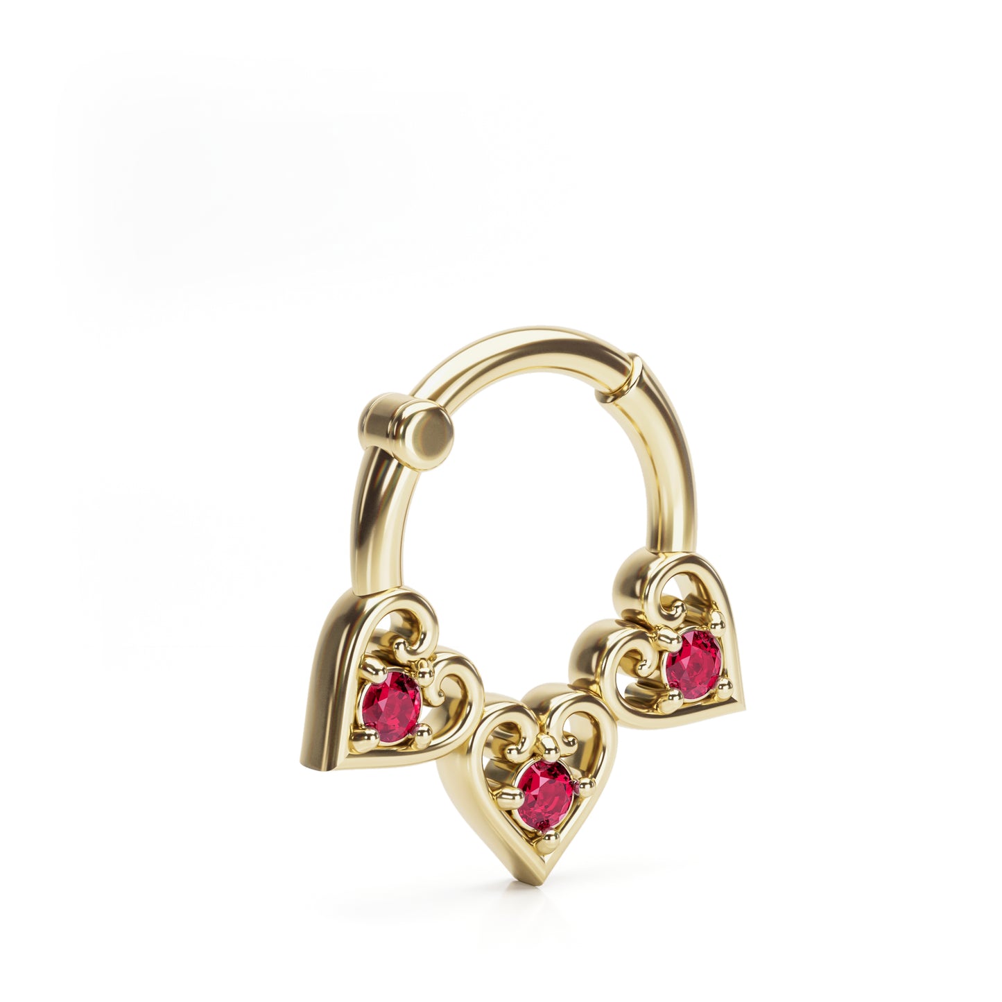 Solid Gold Ruby Heart Clicker Hoop