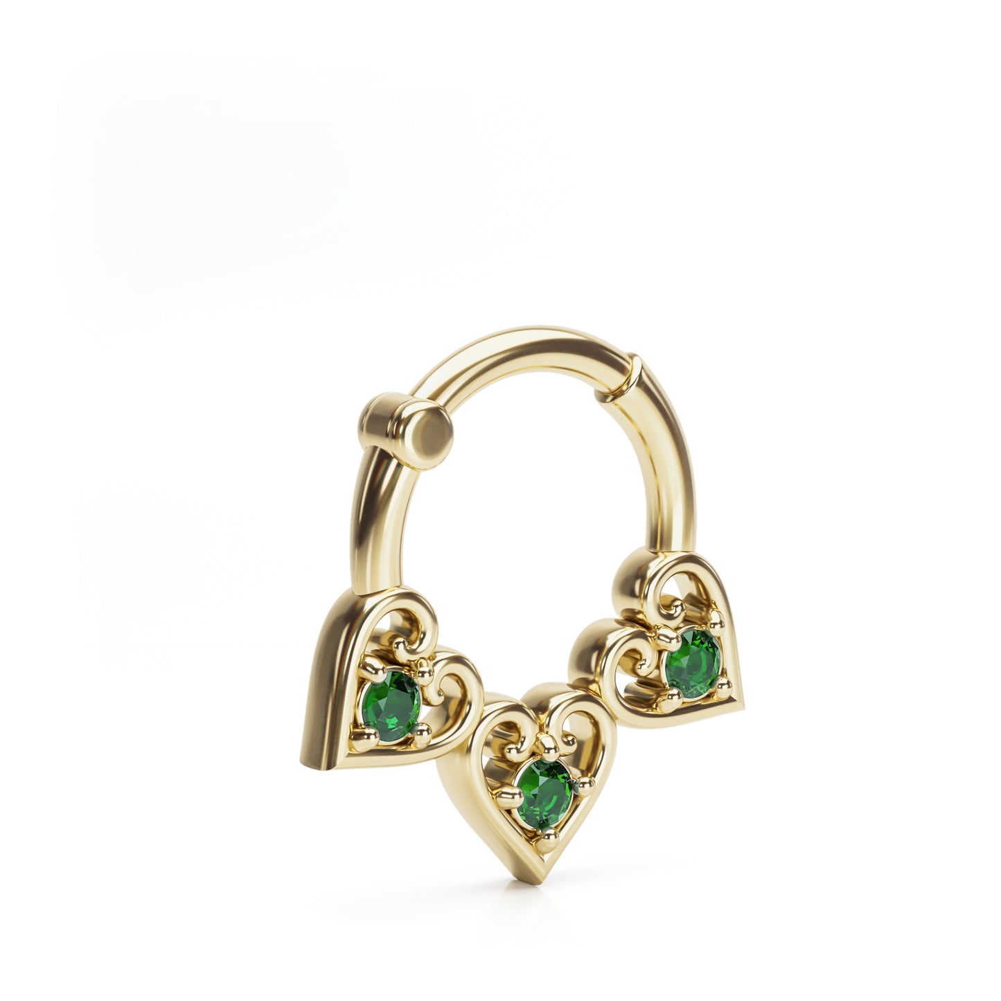 Solid Gold Emerald Heart Clicker Hoop