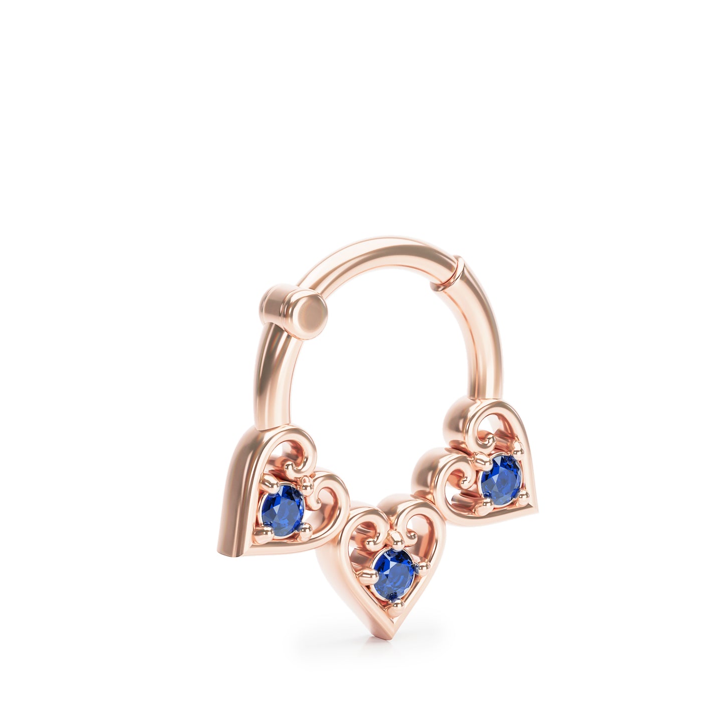 Solid Gold Sapphire Heart Clicker Hoop