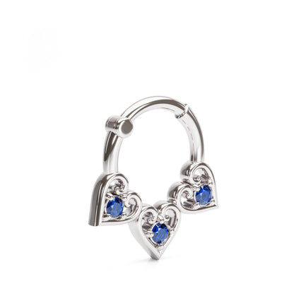 Solid Gold Sapphire Heart Clicker Hoop