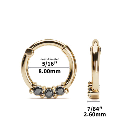 Solid Gold Black Diamond Clicker Hoop