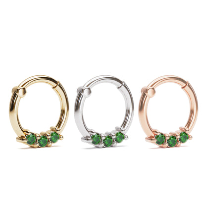 Solid Gold Emerald Clicker Hoop