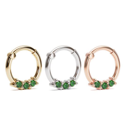 Solid Gold Emerald Clicker Hoop