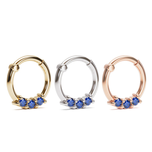 Solid Gold Sapphire Clicker Hoop
