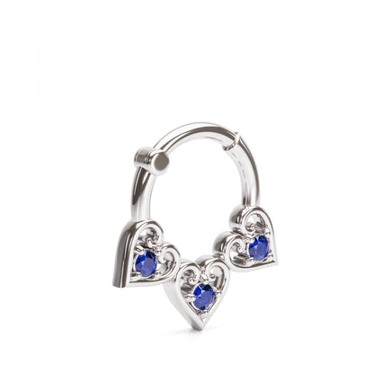 Solid Gold Tanzanite Heart Clicker Hoop