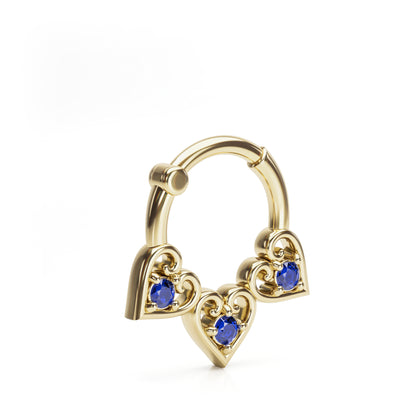Solid Gold Tanzanite Heart Clicker Hoop