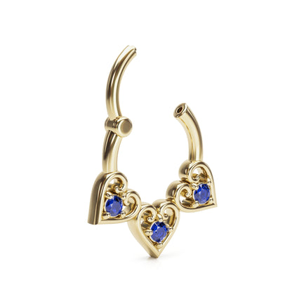 Solid Gold Tanzanite Heart Clicker Hoop