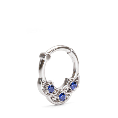 Solid Gold Tanzanite Shield Clicker Hoop