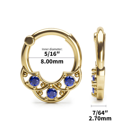 Solid Gold Tanzanite Shield Clicker Hoop