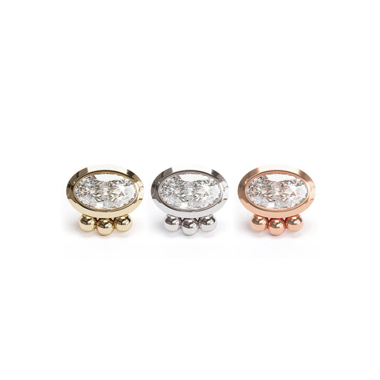 14K Gold Oval-Cut Diamond Beaded Threadless End