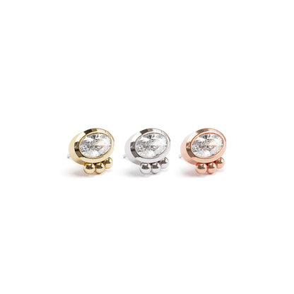 14K Gold Oval-Cut Diamond Beaded Threadless End
