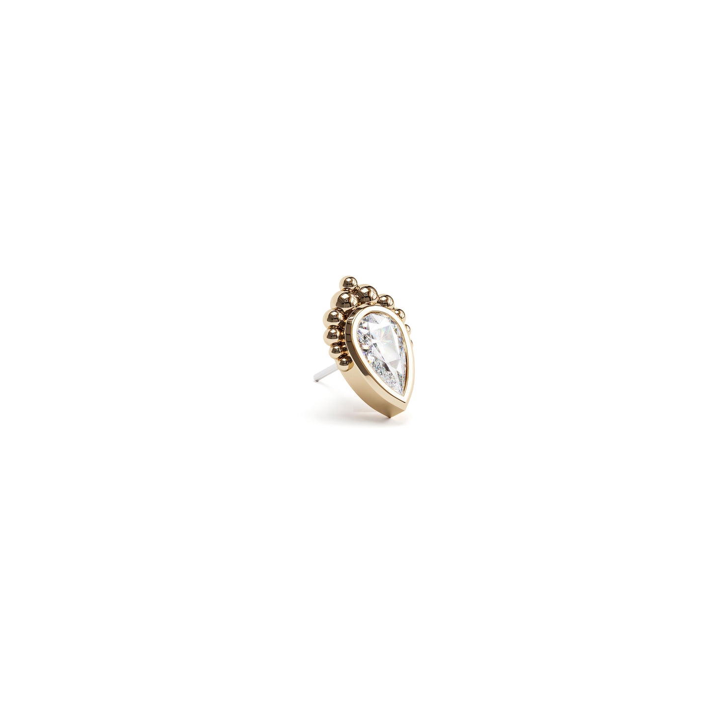 14K Gold Pear-Cut Diamond Beaded Threadless End