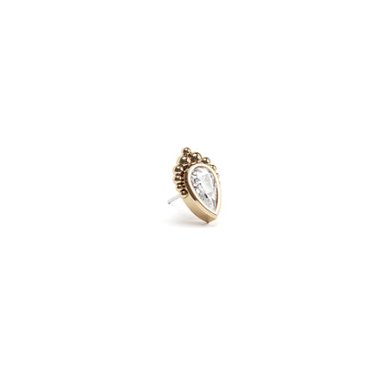 14K Gold Pear-Cut Diamond Beaded Threadless End