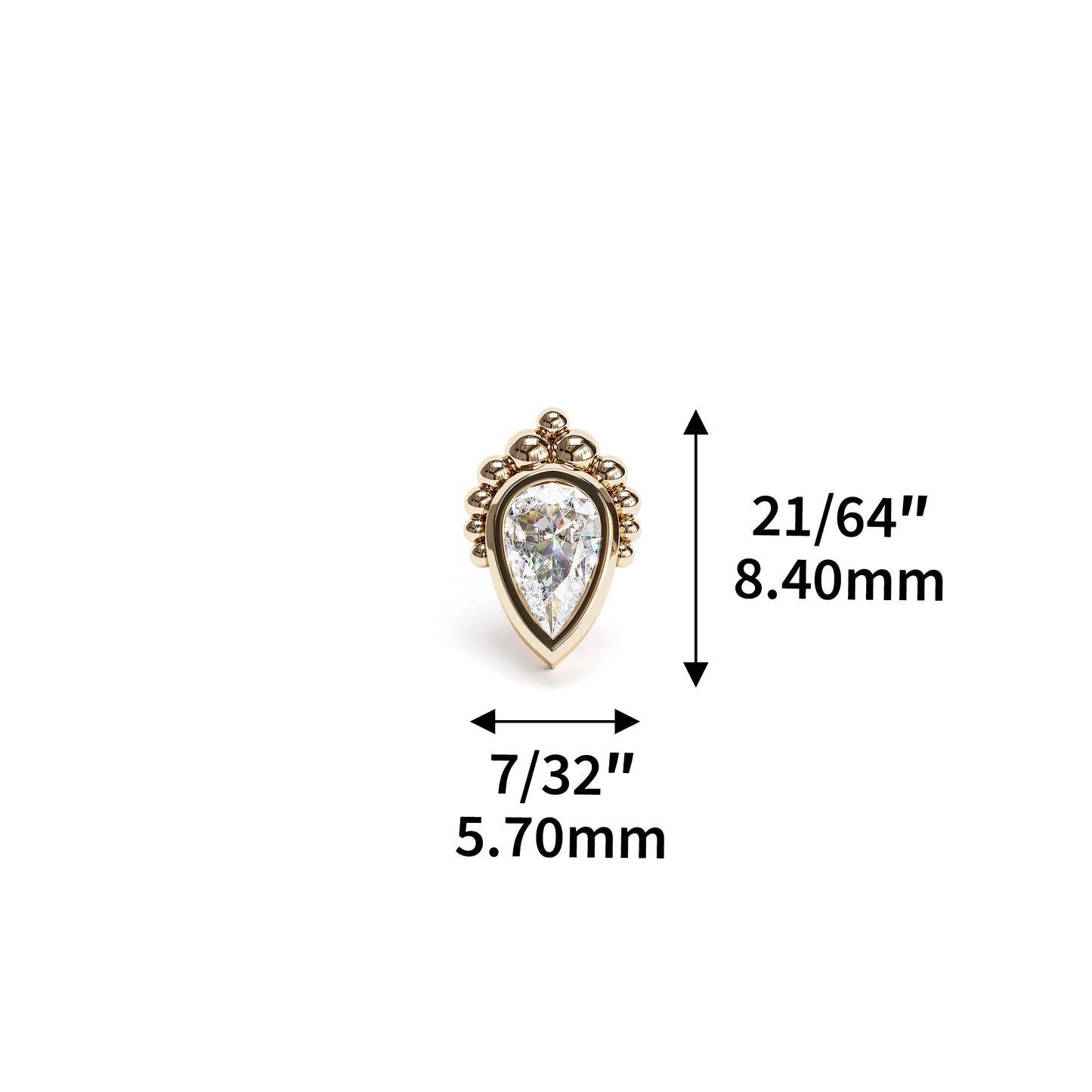 14K Gold Pear-Cut Diamond Beaded Threadless End
