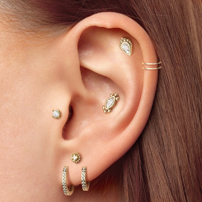 14K Gold Pear-Cut Diamond Beaded Threadless End