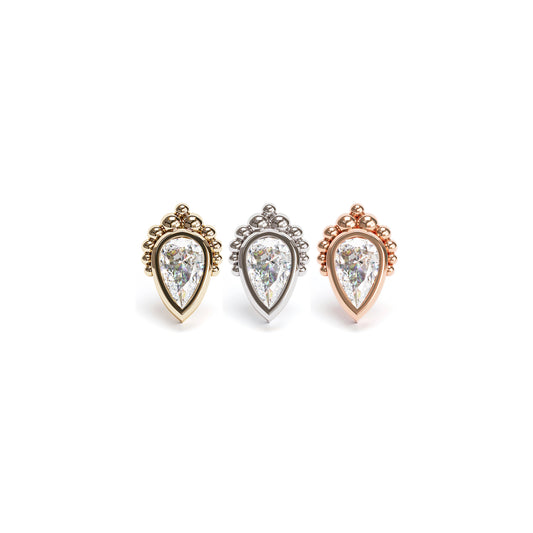 14K Gold Pear-Cut Diamond Beaded Threadless End