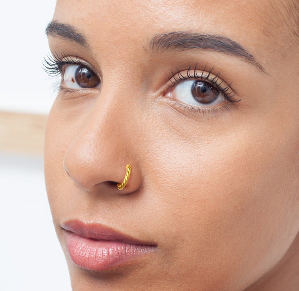 18k Gold Plated 18G Titanium Clicker Hoop Nose Ring | Claire's US