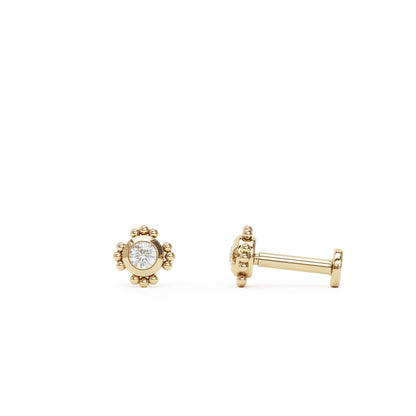 14K Gold Diamond Beaded Stud