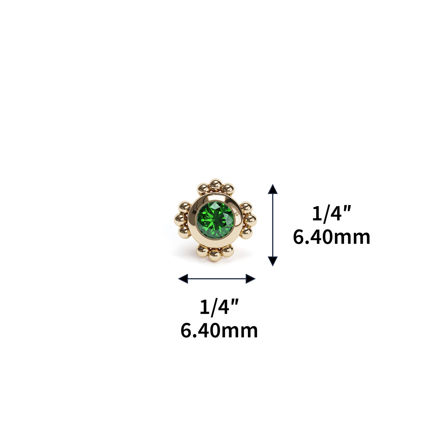 14K Gold 3mm Emerald Beaded Threadless End