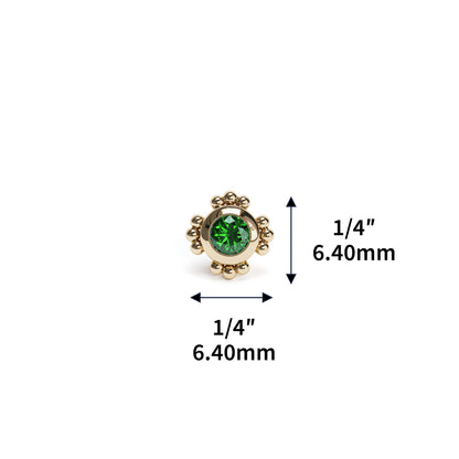 14K Gold 3mm Emerald Beaded Threadless End