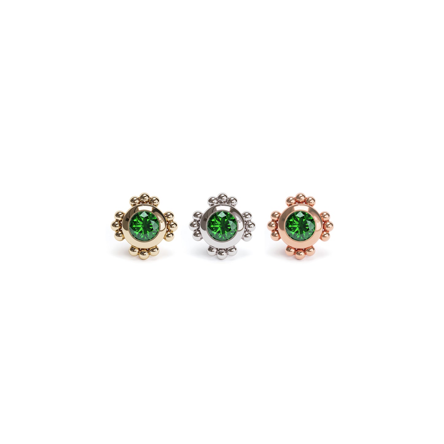 14K Gold Emerald Beaded Threadless End