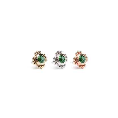 14K Gold 3mm Emerald Beaded Threadless End