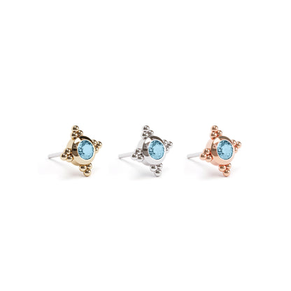 Tiny 14K Gold Blue Topaz Beaded Threadless End