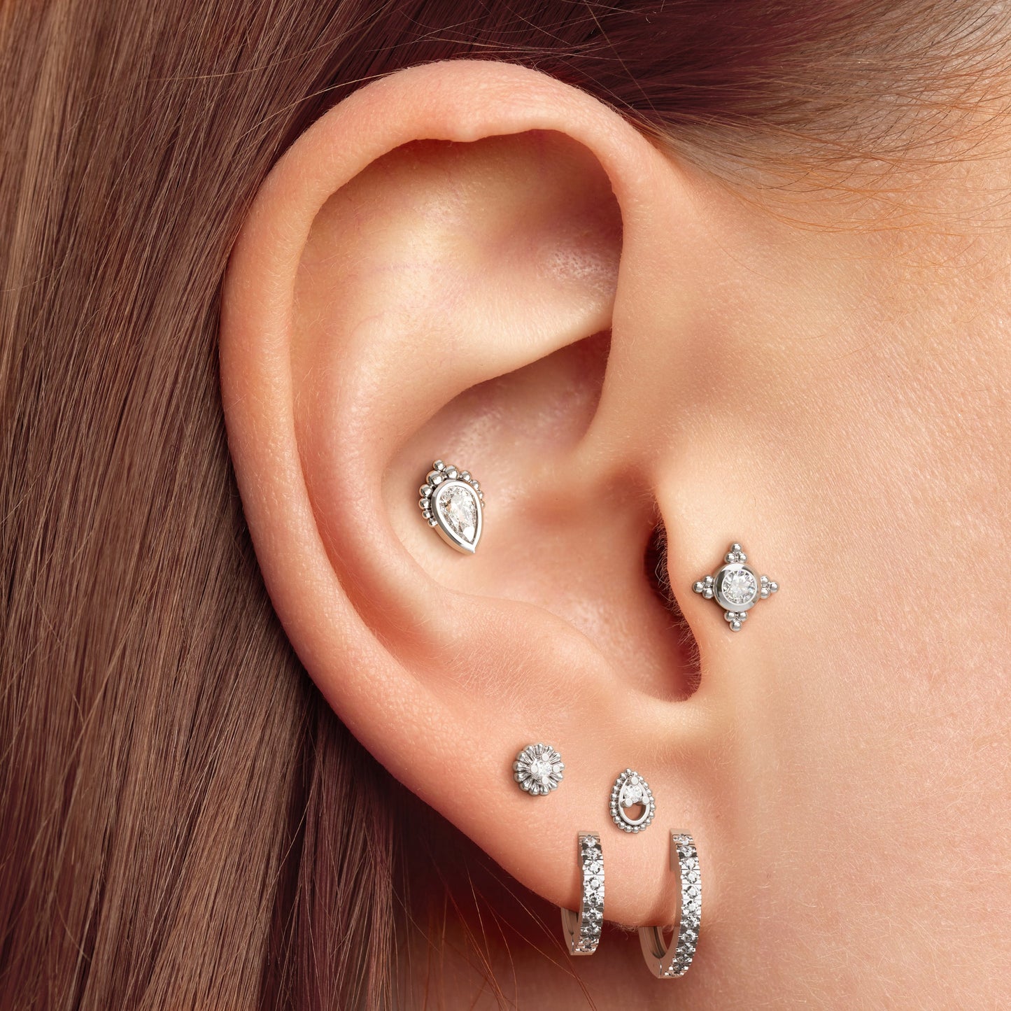 14K Gold Diamond Beaded Teardrop Threadless End