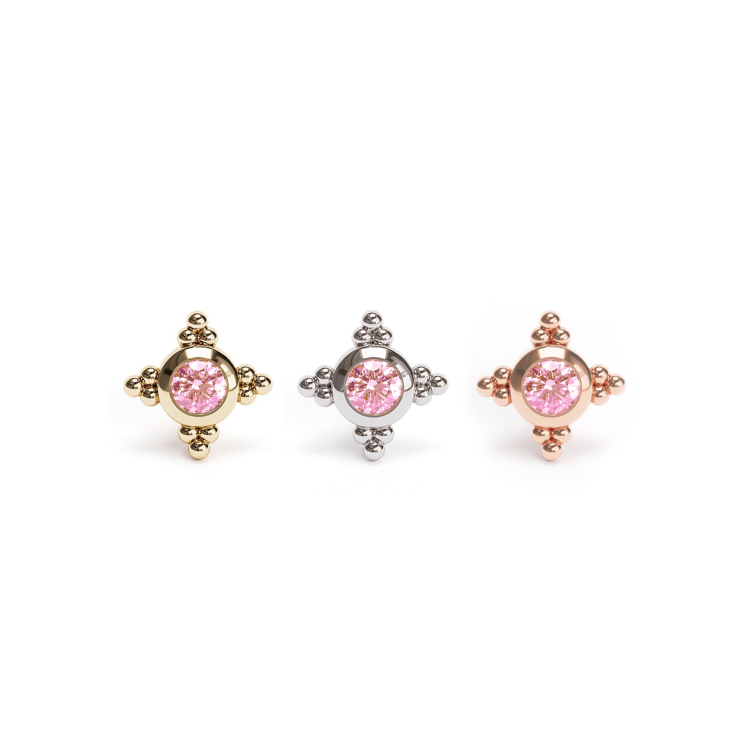 Tiny 14K Gold Pink Tourmaline Beaded Threadless End