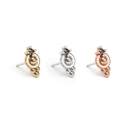 14K Gold Prong-Set Black Diamond Beaded Threadless End