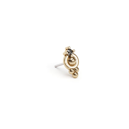 14K Gold Prong-Set Black Diamond Beaded Threadless End