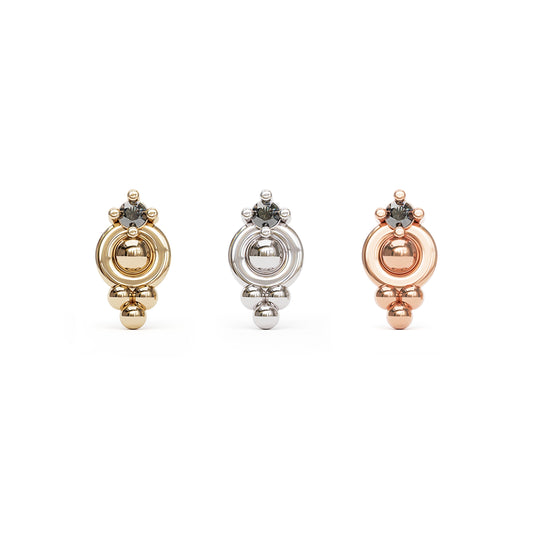 14K Gold Prong-Set Black Diamond Beaded Threadless End