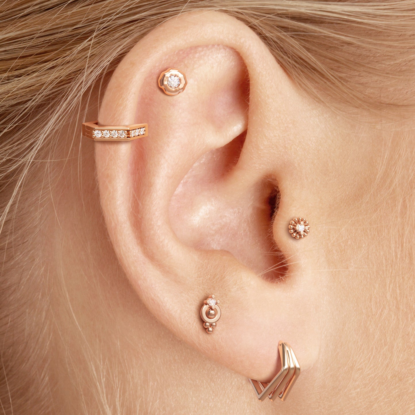 14K Gold Prong-Set Diamond Beaded Threadless End