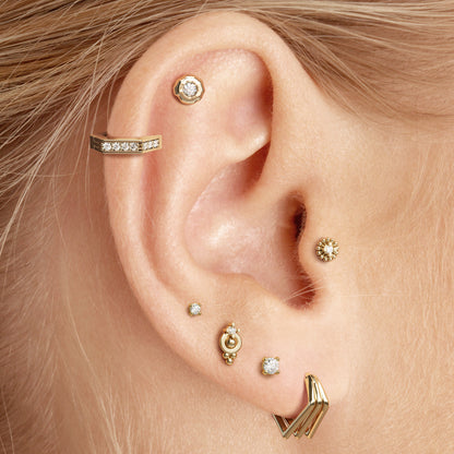 14K Gold Diamond Abstract Floral Threadless End