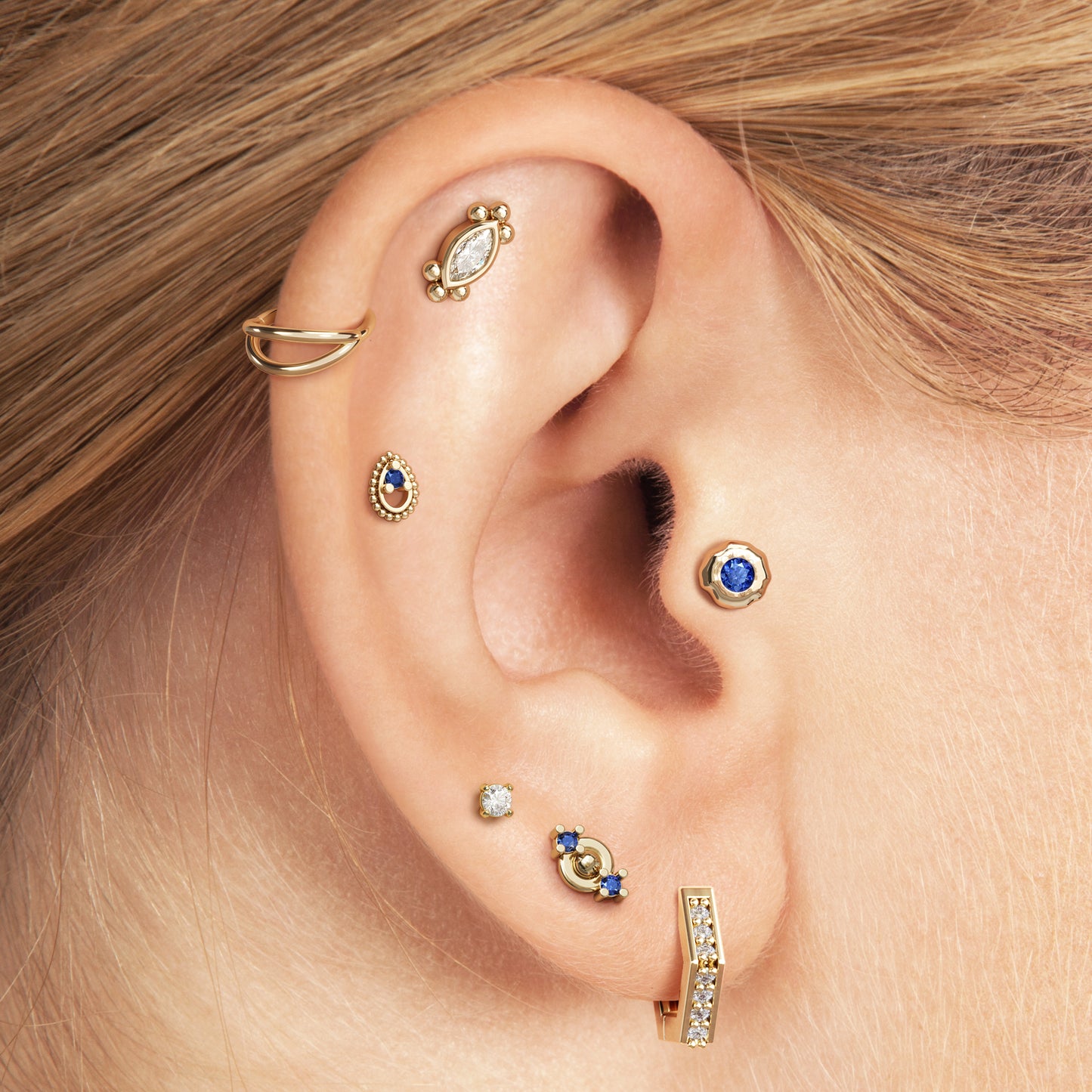 Irregular 14K Gold Sapphire Threadless End