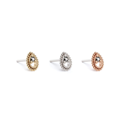 14K Gold Black Diamond Beaded Teardrop Threadless End