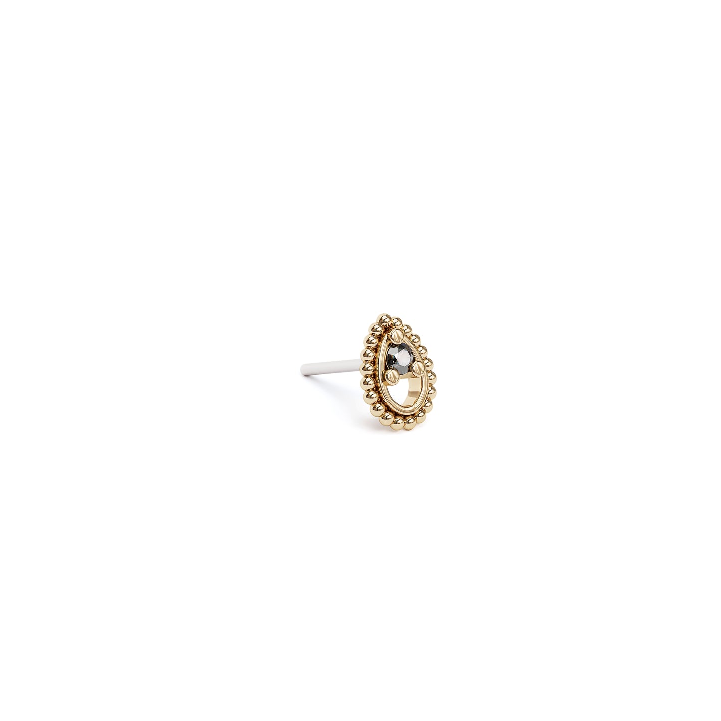 14K Gold Black Diamond Beaded Teardrop Threadless End