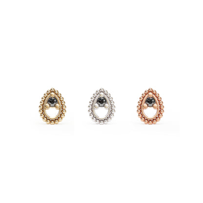 14K Gold Black Diamond Beaded Teardrop Threadless End