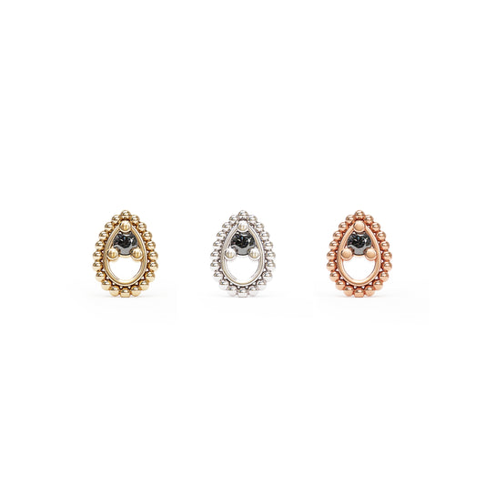 14K Gold Black Diamond Beaded Teardrop Threadless End