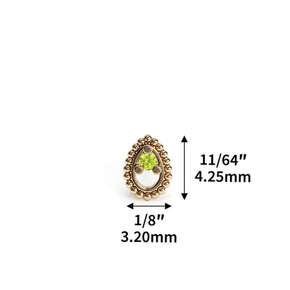 14K Gold Peridot Beaded Teardrop Threadless End
