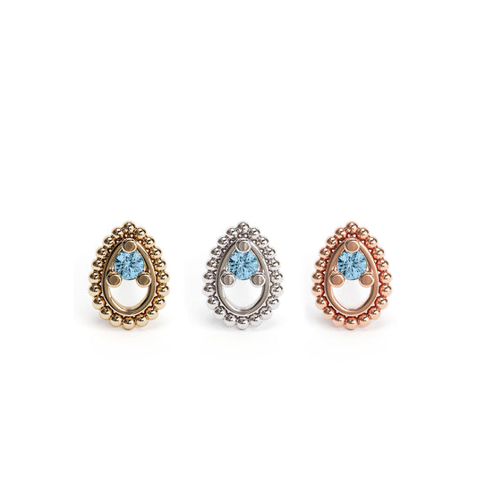 14K Gold Blue Topaz Beaded Teardrop Threadless End