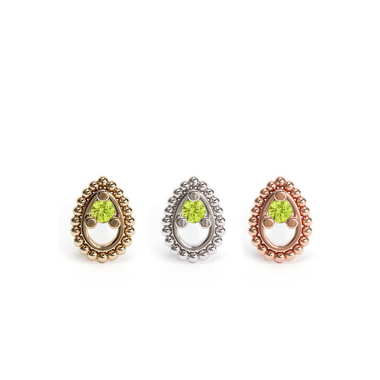 14K Gold Peridot Beaded Teardrop Threadless End