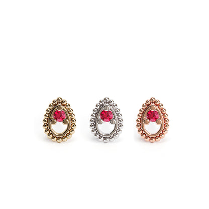 14K Gold Ruby Beaded Teardrop Threadless End